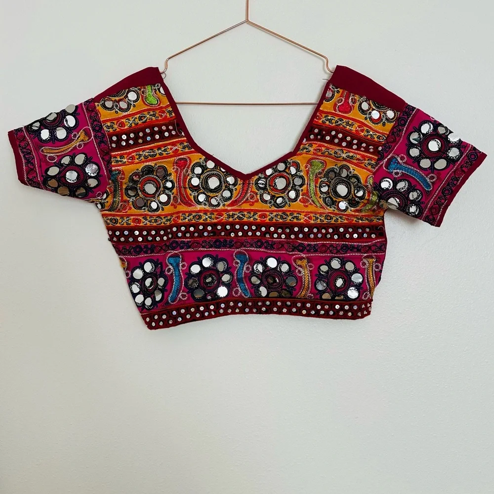 Aari Embroidered Cotton Skirt Mirror Work Indian Lehenga Choli Set Top Colorful - Picture 8 of 8